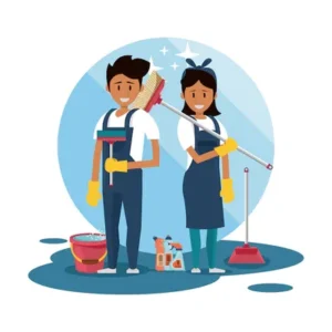 una pareja de profesionales de servicios de limpieza